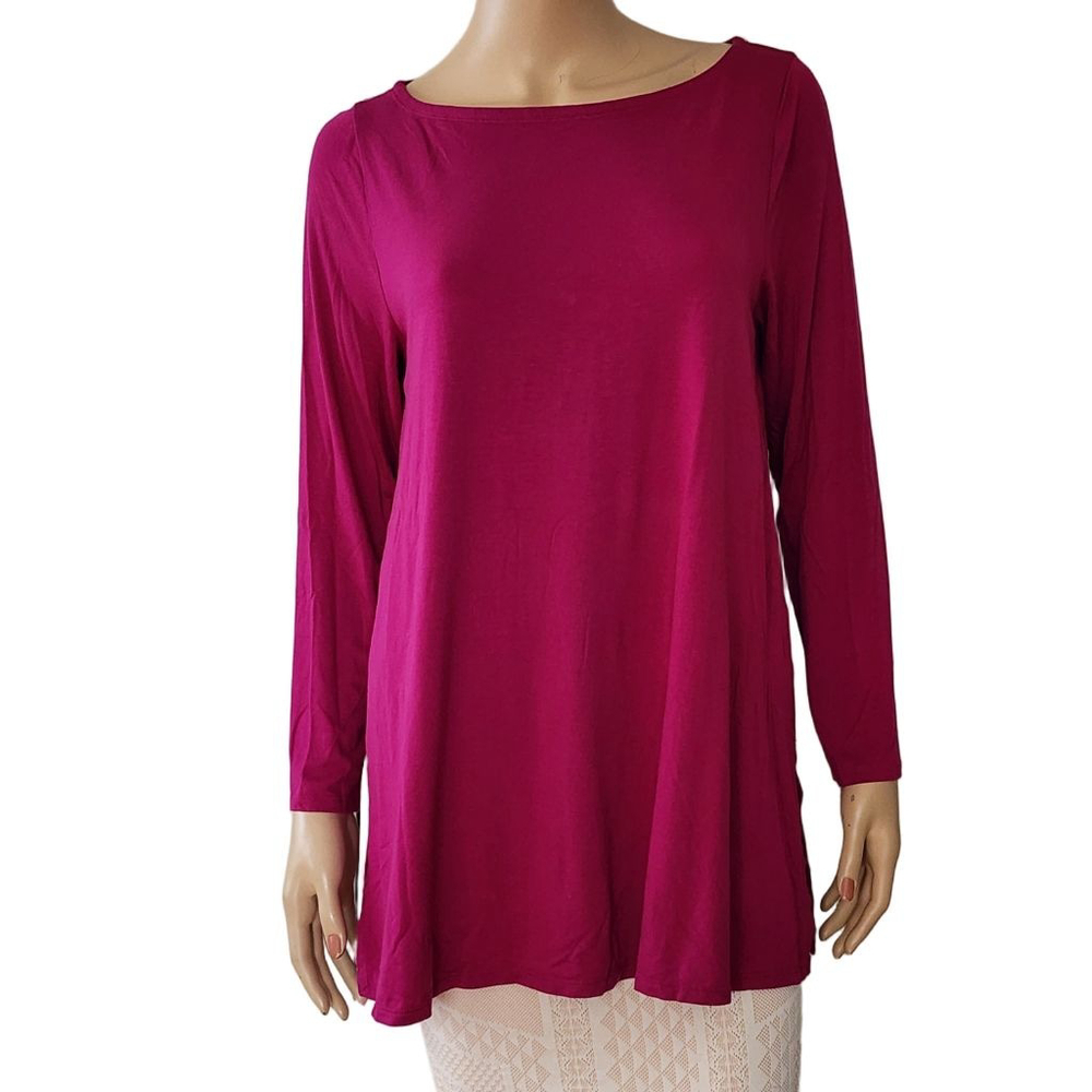 EILEEN FISHER Petite Hibiscus‎ Long Sleeve Tunic Top in Fuchsia PL